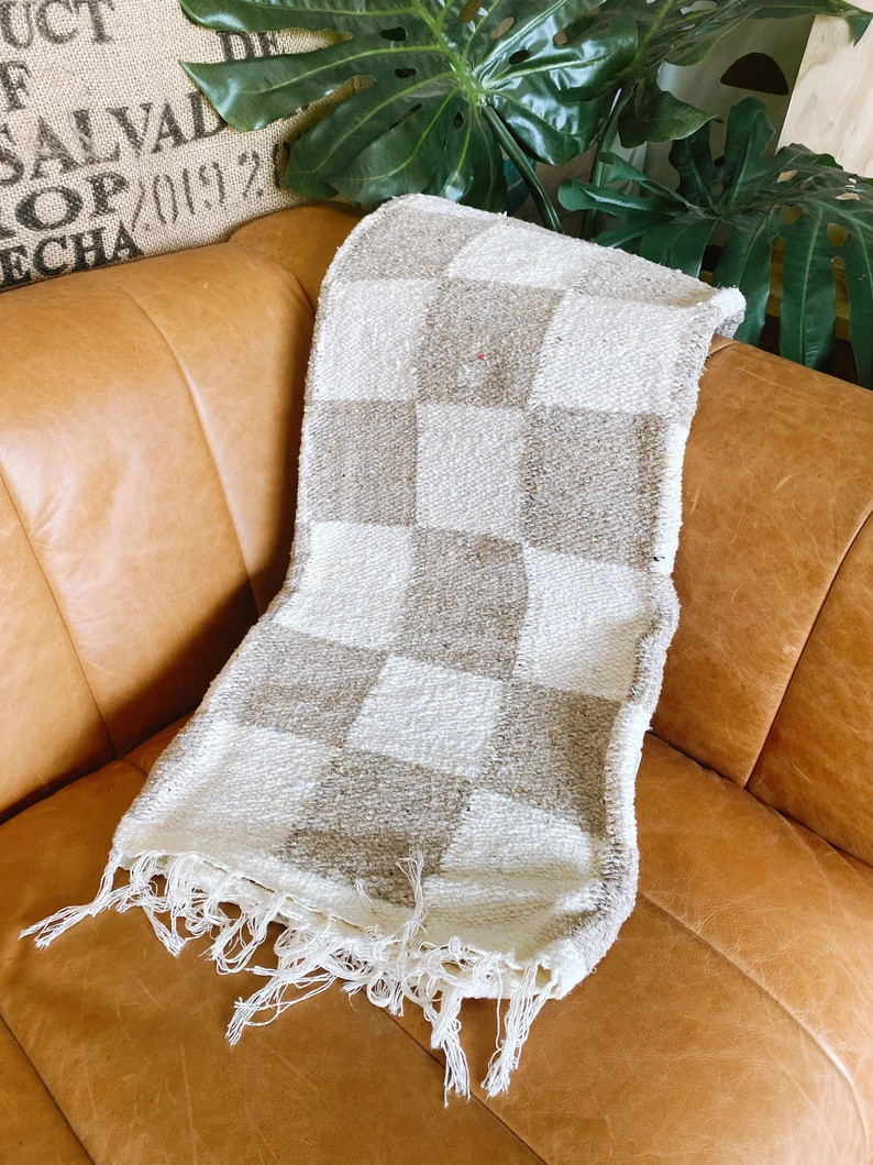 Tan Checkerboard Blanket Throw, Checker Blanket, Beach Blanket, Large Blanket, Boho Blanket, Bed ... | Etsy (US)