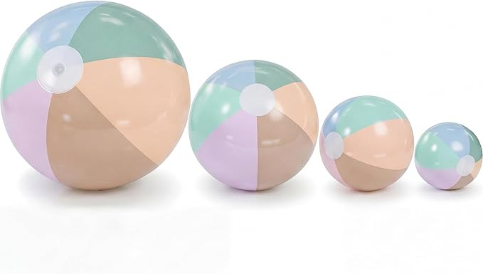 MiniInflat 4 Pack Beach Balls in 4 Sizes (24" 16" 12" 8"), Inflatable Pastel Pool Balls for Kids ... | Amazon (US)