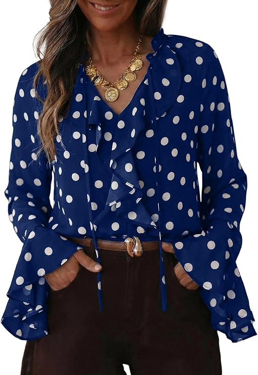 Astylish Women's Polka Dot Long Sleeve Blouse with Tie Neck Business Casual Top | Amazon (US)