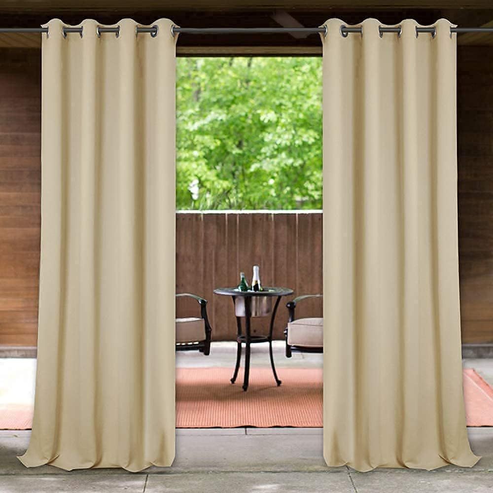 StangH Outdoor Curtains Beige Waterproof - Thick Fabric Light Blocking Blackout Patio Drapes with... | Amazon (US)