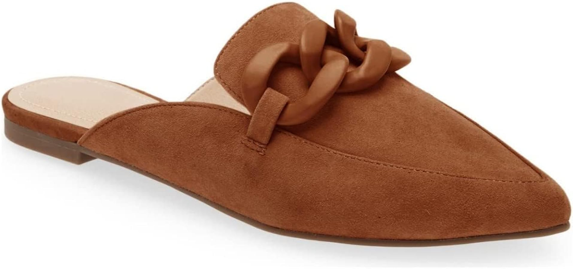 Juliet Holy Womens Mules Flats Pointed Toe Backless Loafers Slip on Metal Chain Slides | Amazon (US)