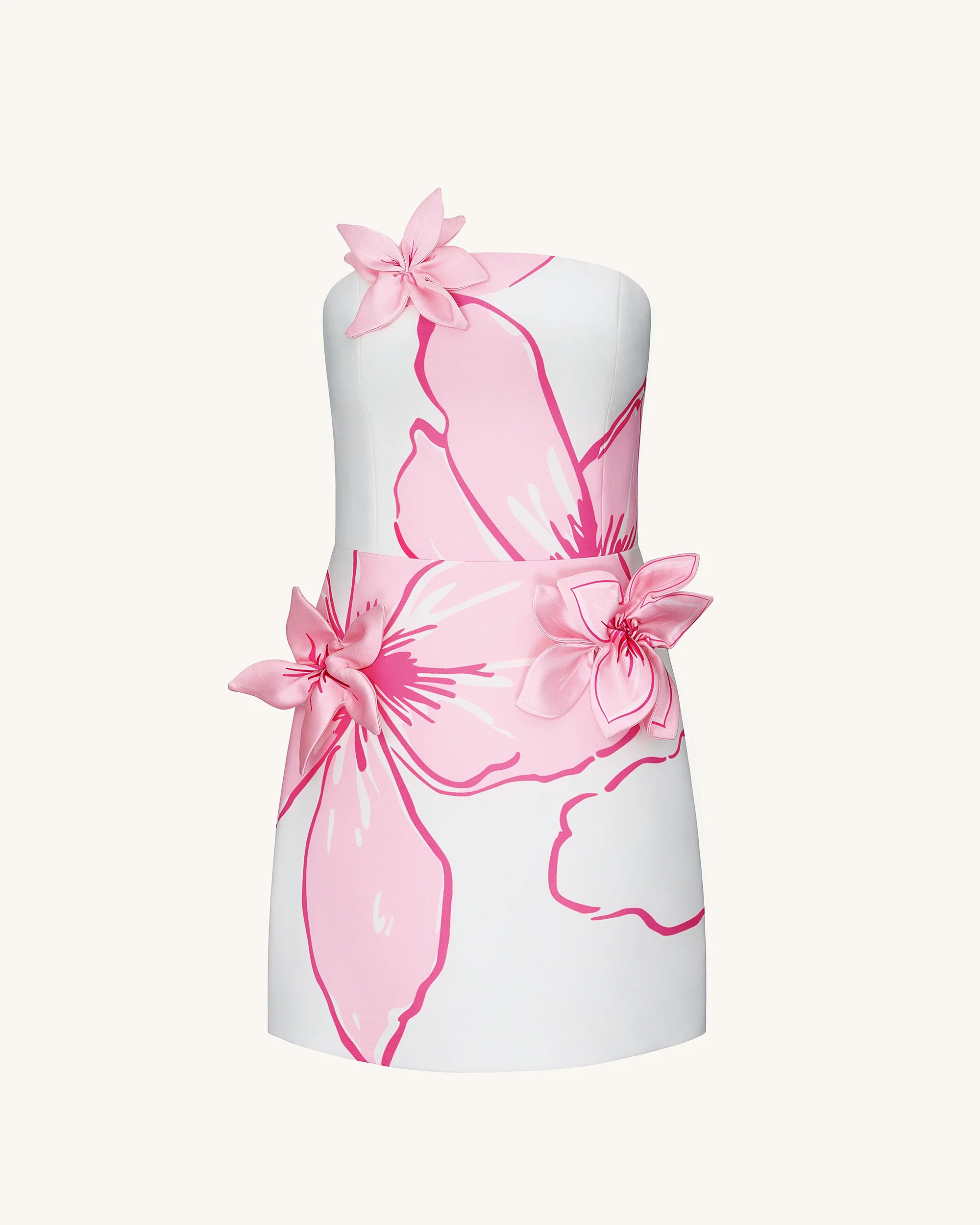 Mini Dress with Pink Floral Appliqués - White/Pink | JW PEI US