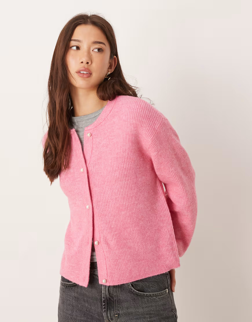 JDY pearl buttons cardigan in bright pink | ASOS (Global)