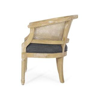 Noble House Silkie Charcoal and Natural Wood and Cane Accent Chair 107420 | The Home Depot