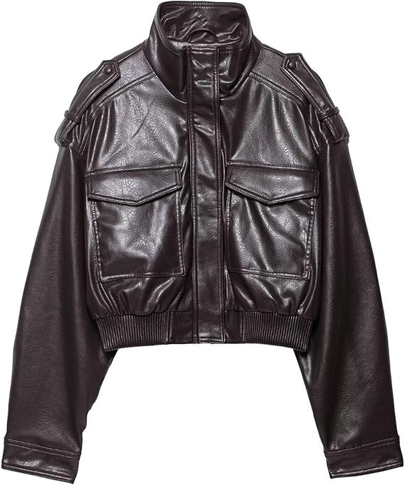 FindThy Women’s Cropped Faux Leather Jacket Vintage Stand Collar Long Sleeve Zip Up Fall Fashio... | Amazon (US)