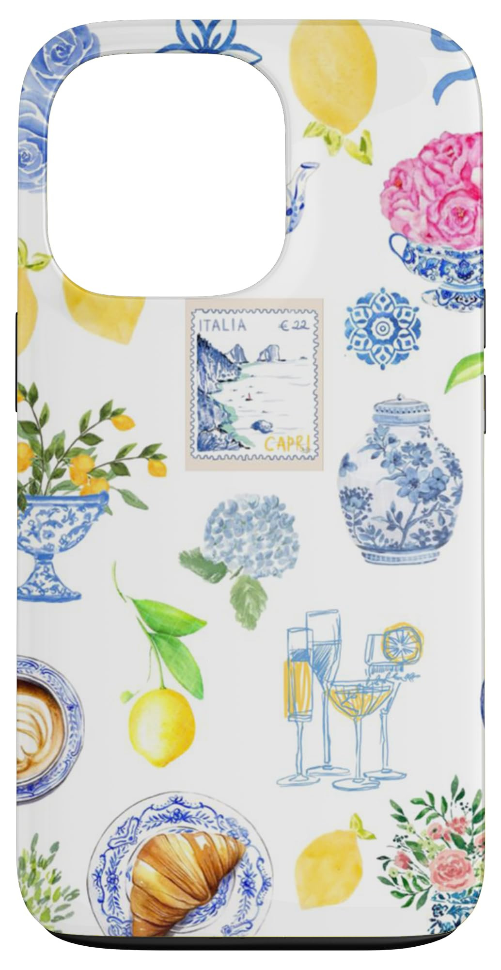 iPhone 13 Pro Italian Tile Blue Coastal Shells & Lemons Toile European Case | Amazon (US)