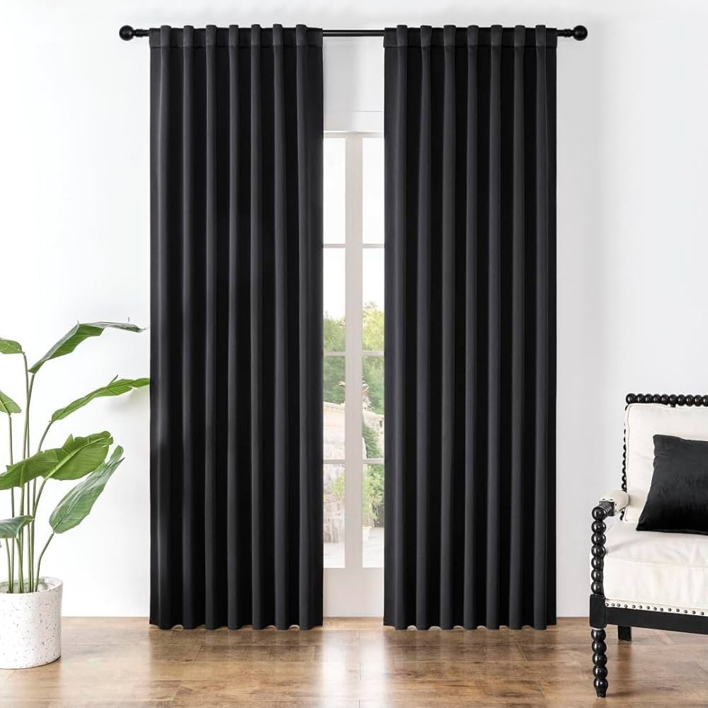 Joydeco Black Blackout Curtains 96 Inches Long, Thermal Insulated Black Out Curtains 2 Panels Set... | Amazon (US)