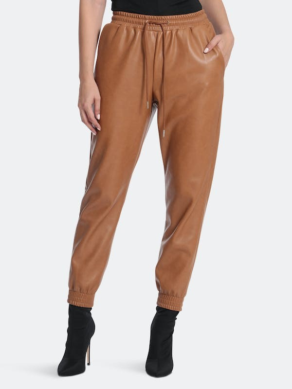 Avec Les Filles Faux Leather Joggers - Brown - M | Verishop