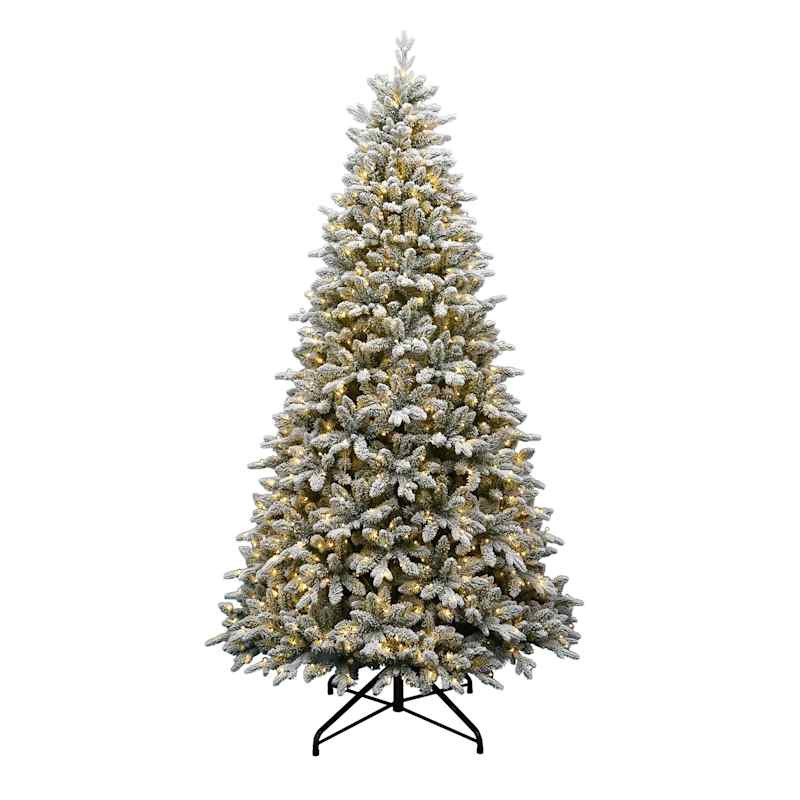 (C5) Pre-Lit LED Flocked Stratford Spruce Christmas Tree, 9' | At Home
