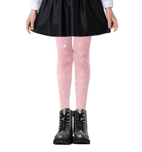MIREAZW Girls Sparkle Fishnet Pink Tights Toddler Glitter Ballet Tights Rhinestone Star Stockings For Kids Halloween Star Accessories Pink 1-6 Years | Amazon (US)