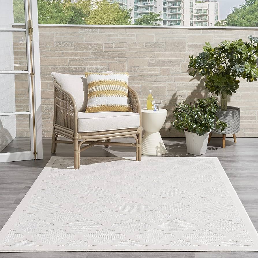 Nourison Easy Care Moroccan Ivory/White 5' x 7' Area -Rug, Trellis, Easy -Cleaning, Non Shedding,... | Amazon (US)