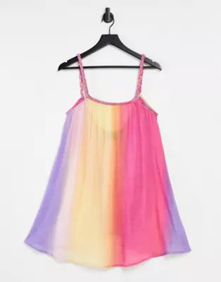 ASOS DESIGN plait detail beach swing dress in ombre print | ASOS (Global)