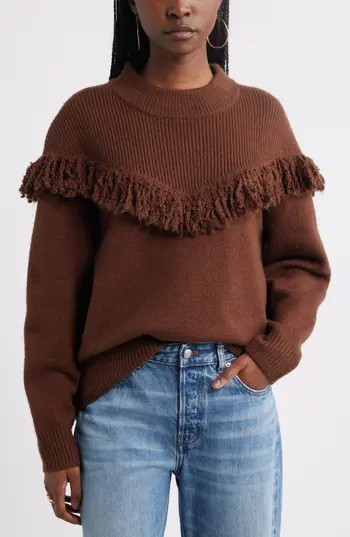 Treasure & Bond Novelty Fringe Sweater in Brown Soil at Nordstrom Rack, Size X-Large | Nordstrom Rack