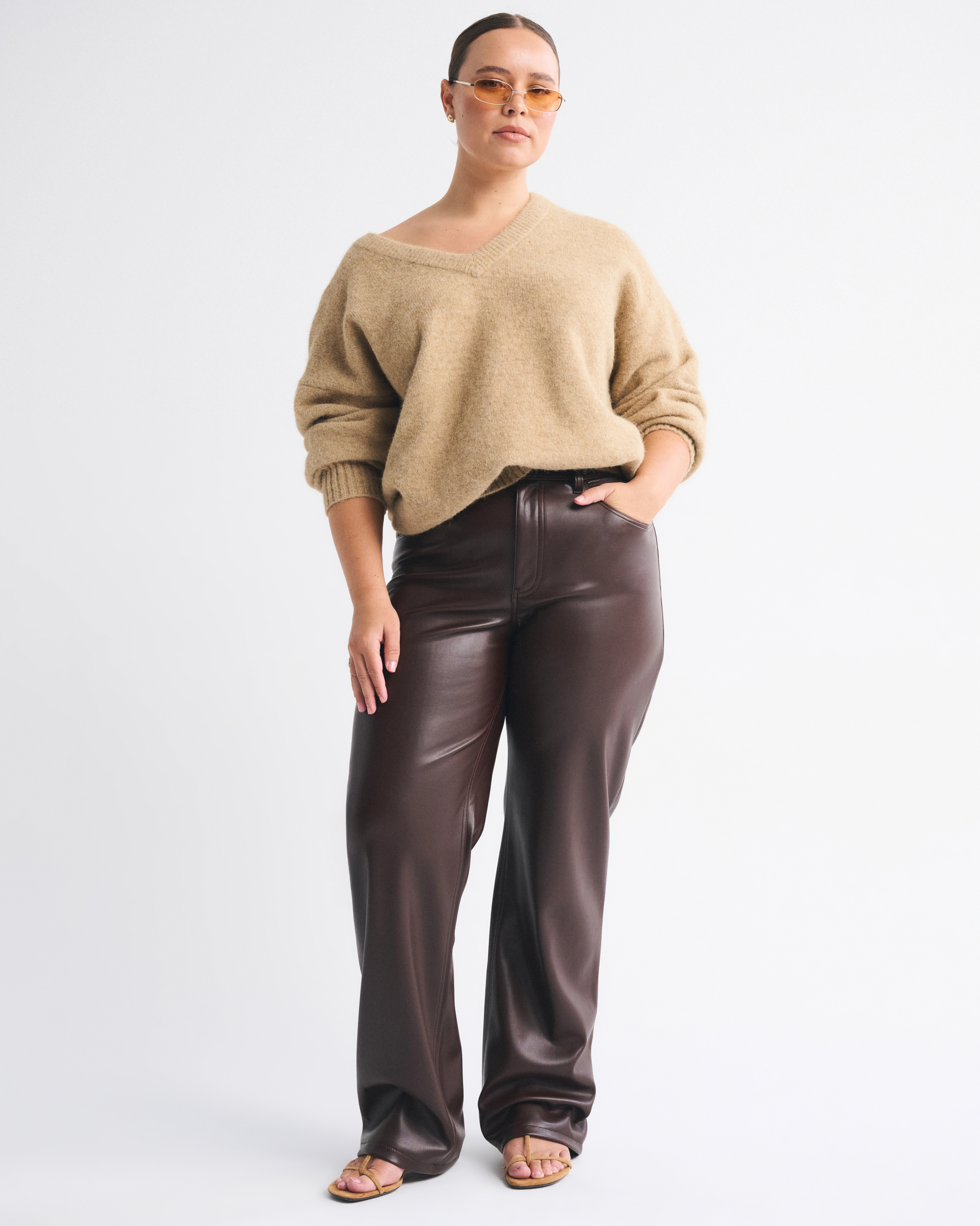 Curve Love High Rise 90s Relaxed Vegan Leather Pant | Abercrombie & Fitch (US)