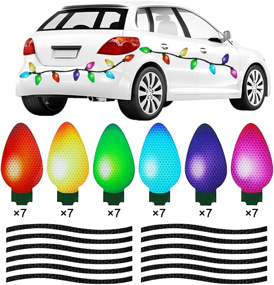 70Pcs Christmas Reflective Car Refrigerator Magnets Decorations Set, 42Pcs Reflective Bulb Light ... | Amazon (US)