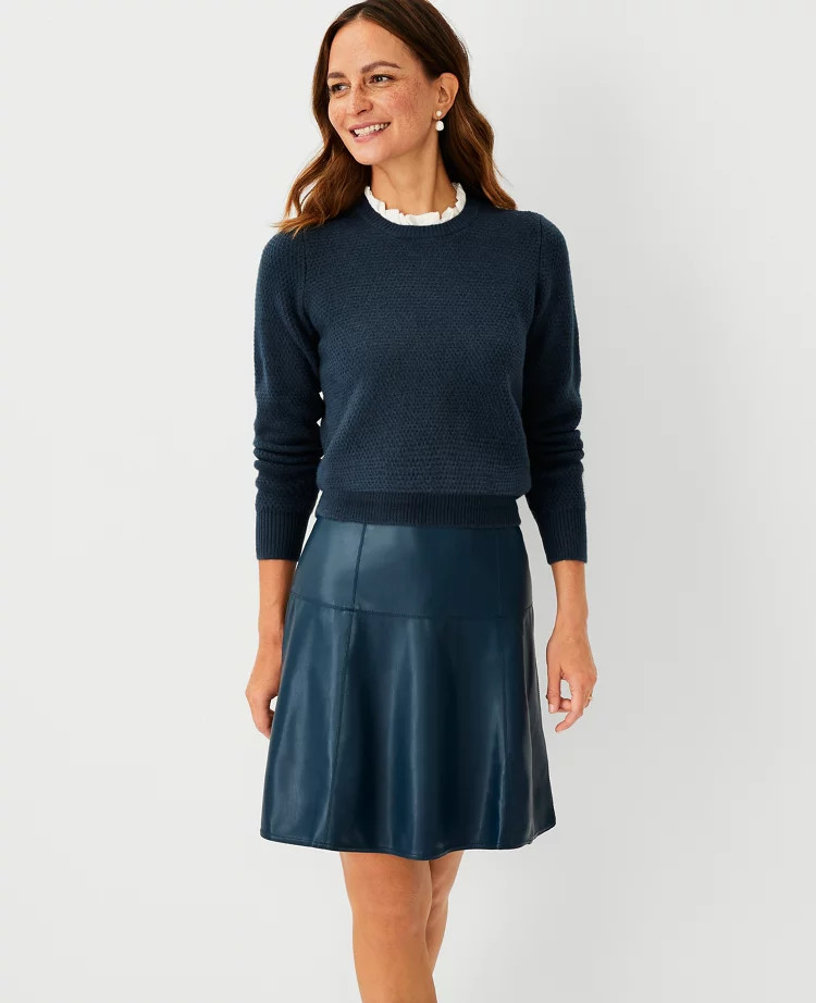 Ruffle Neck Mixed Media Sweater | Ann Taylor (US)