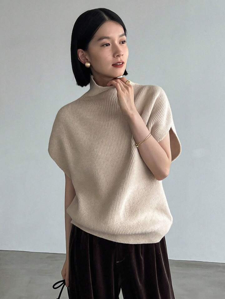 FRIFUL Top de punto de cuello alto de manga murciélago | SHEIN