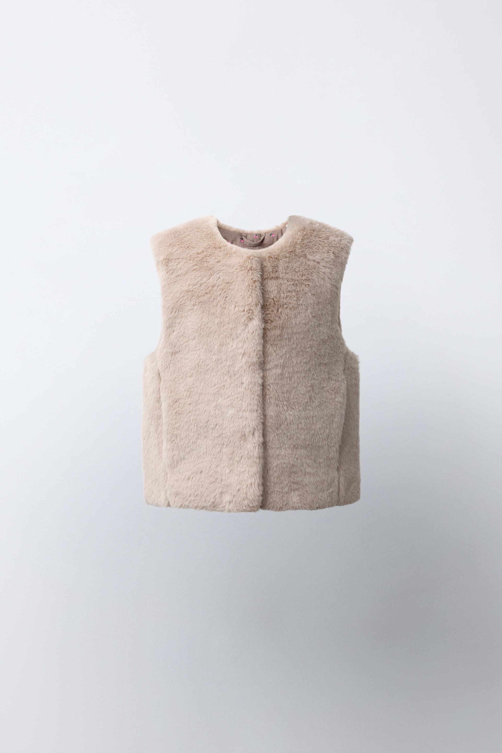 Zara - Faux Fur Vest - Taupe Brown - 6 Years (45,2 Inches) - Kids | Zara US