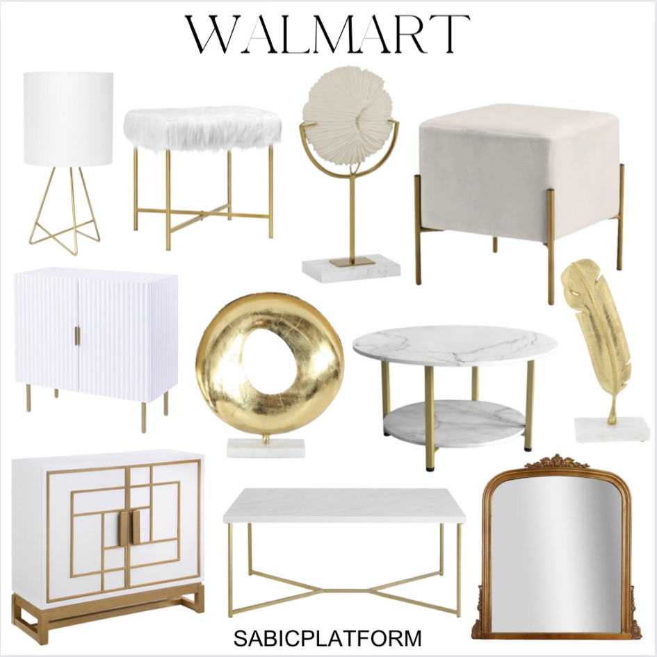 Walmart, walmart home, home, decor, home decor, modern home, modern glam, white and gold, coffee table, mirror, cabinet, lamp, sculpture, ottoman, entryway decor, sabic platform, modern marble, 

#LTKstyletip #LTKhome #LTKFind
