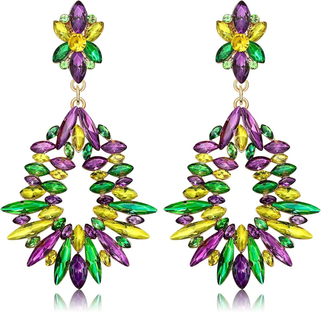 Mardi Gras Earrings for Women Multi Marquise Stone Flower Teardrop Dangle Earrings Carnival Holid... | Amazon (US)