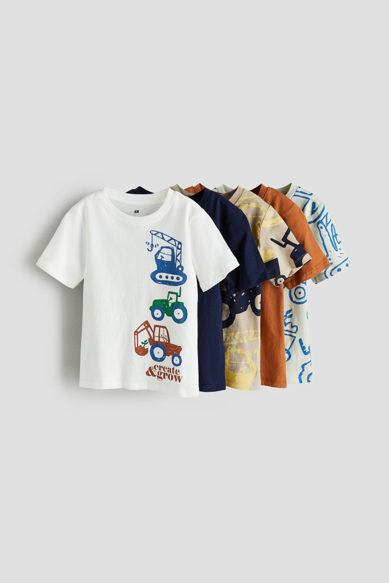 5-pack Jersey T-shirts - White/vehicles - Kids | H&M US | H&M (US + CA)