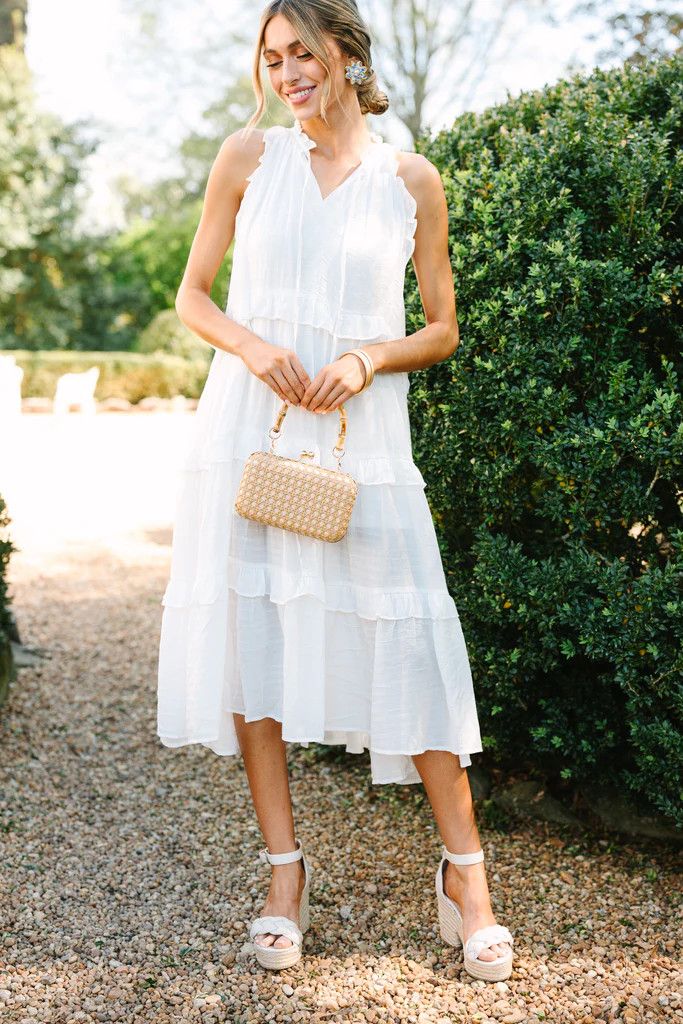 Pursue Perfection White Ruffled Midi Dress | The Mint Julep Boutique