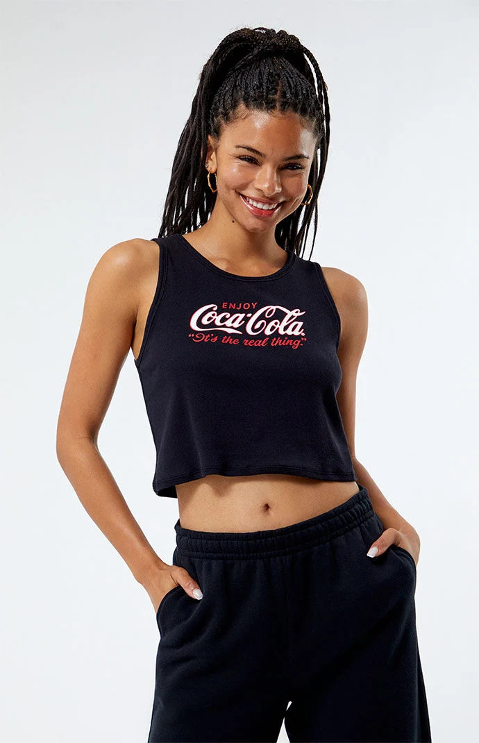 Coca-Cola Women's By PacSun Enjoy Coke Ribbed Tank Top in Black - Size Small | PacSun