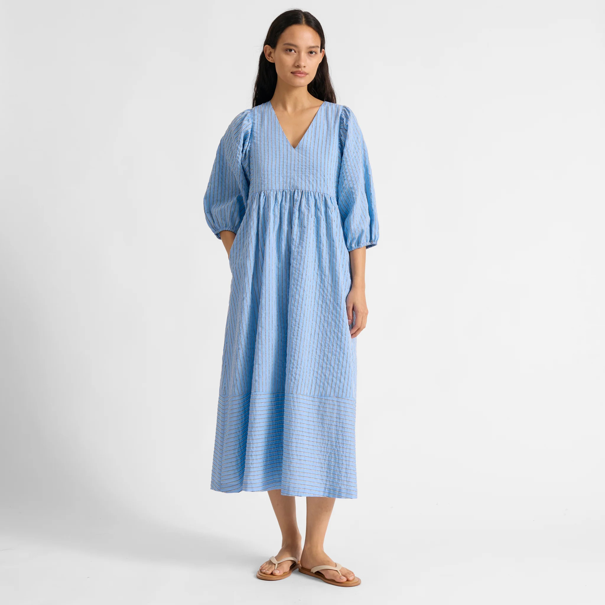 Blue Stripe V Neck Dress | Albaray