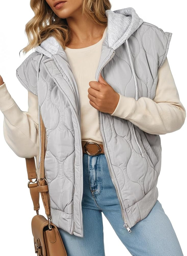 EVALESS Puffer Vest Women Cropped Hooded Zip Up Quilted Sleeveless Jackets 2025 Fall Lightweight ... | Amazon (US)