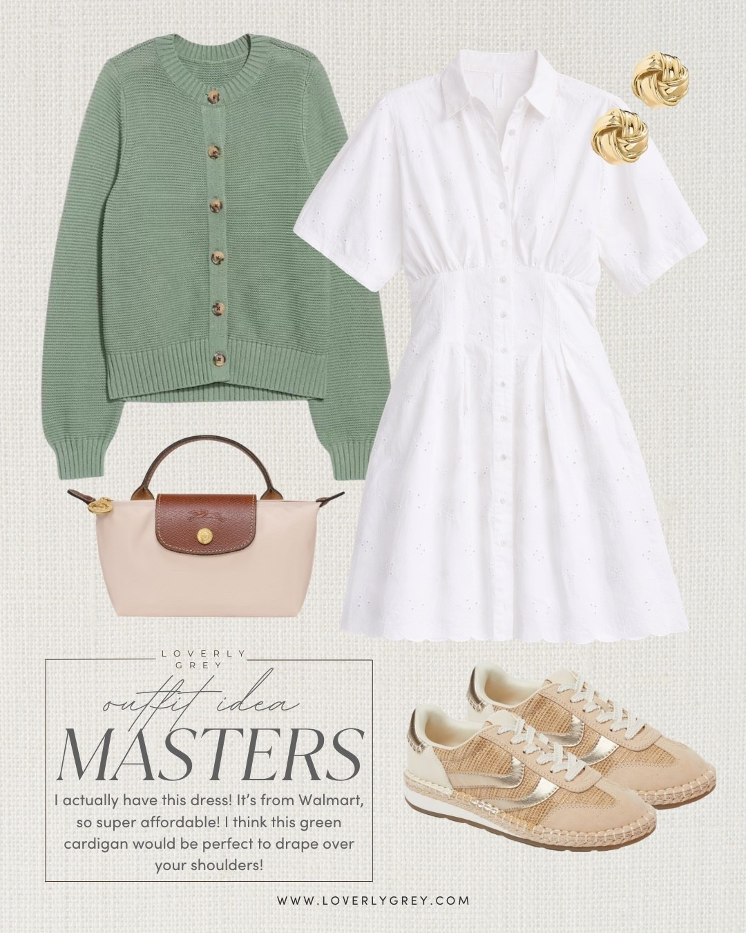 This white eyelet dress is actually a Walmart find! 👏🏼 I have it, and it’s super flattering! You could layer this green cardigan over your shoulders! Perfect for the Master’s!

Loverly Grey, Masters outfit, spring dress, golf tournament outfit 

#LTKSeasonal