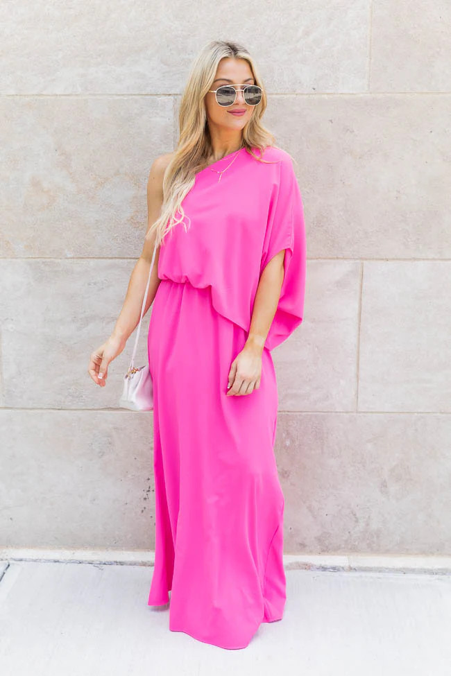 Found My Forever Pink One Shoulder Maxi Dress | Pink Lily