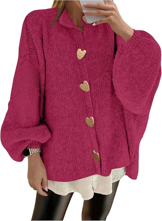 Verdusa Women's Vintage Heart Button Up Oversized Cardigan Sweater Fall Outfits Chunky Knit Outer... | Amazon (US)