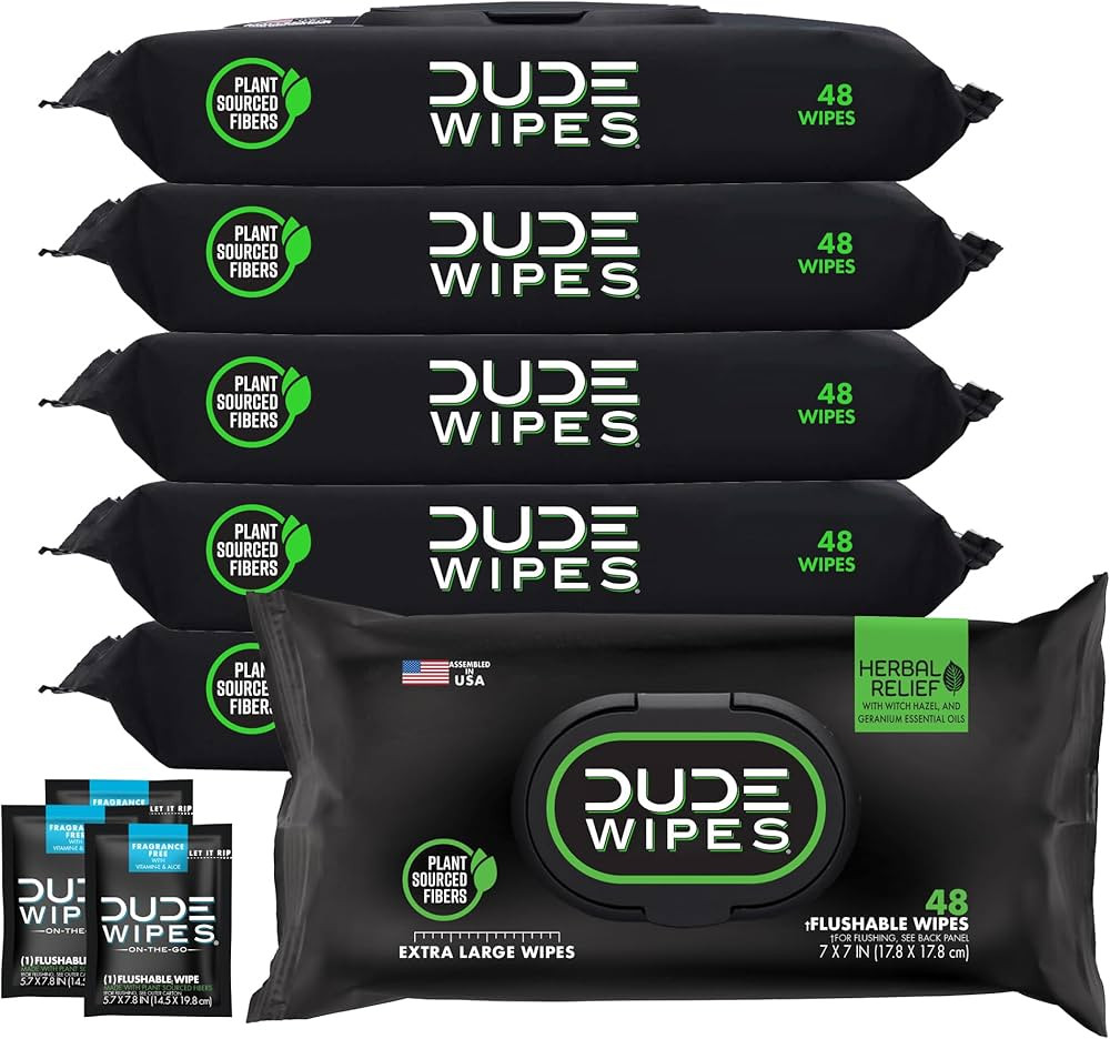 DUDE Wipes - Flushable Wipes - 6 Pack, 288 Wipes - Herbal Relief Extra-Large Adult Wet Wipes - Wi... | Amazon (US)
