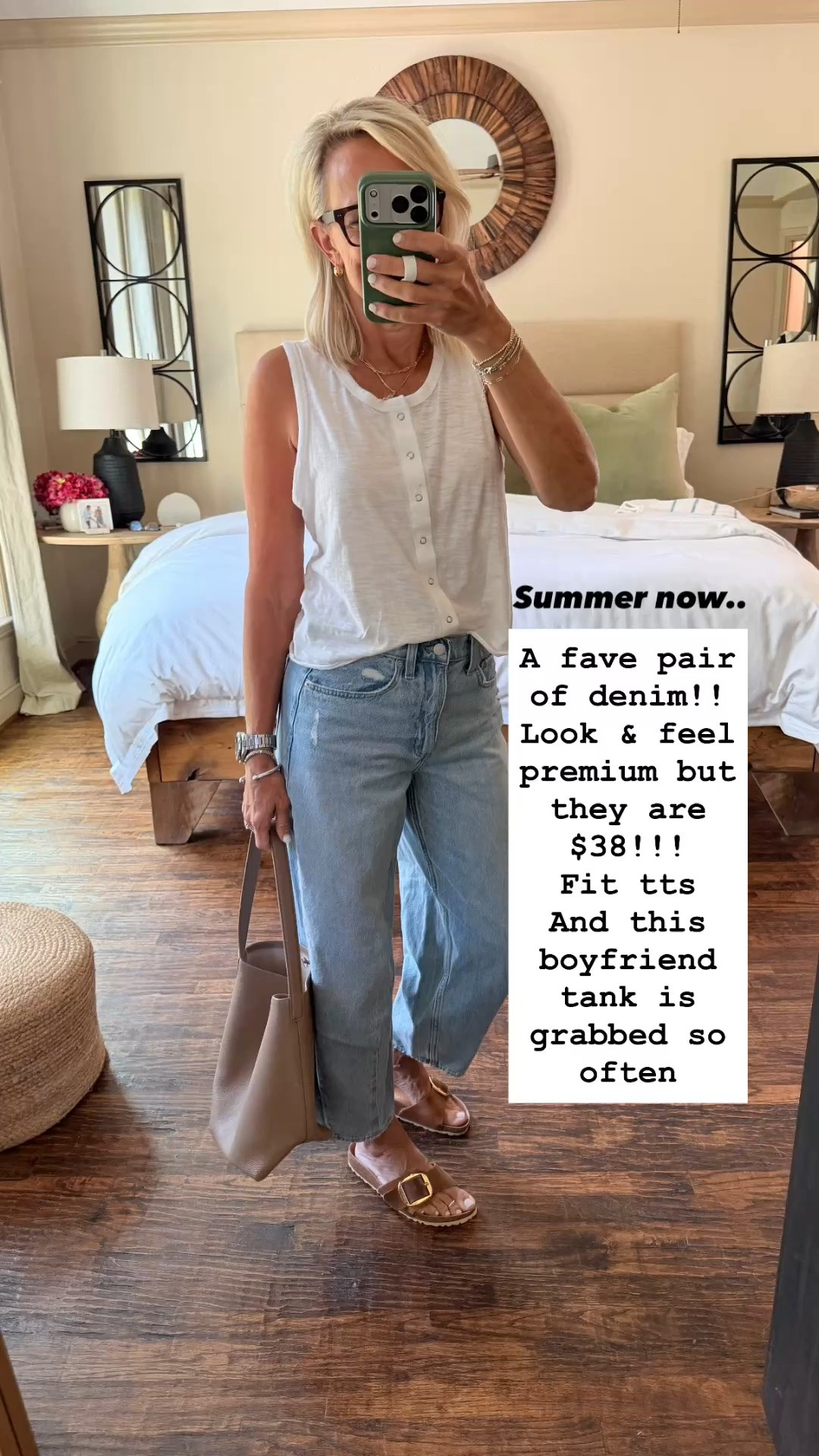 These jeans look and feel premium, but they’re only $38! I reach for this pair all the time because they’re comfortable, easy to style, and the perfect everyday denim. This boyfriend tank is another piece I grab constantly for summer.

💡 LTK MADE EASY
❤️ Heart = Support my posts!
🔖 Save = Get sale & restock alerts
📋 Lists = Keep favorites organized
📲 Share = Send lists and products to a friend. Hello, Christmas List!
💬 Comment = Ask me anything about what I’m wearing.:-)

#LTKootd #LTKSeasonal #LTKOver40