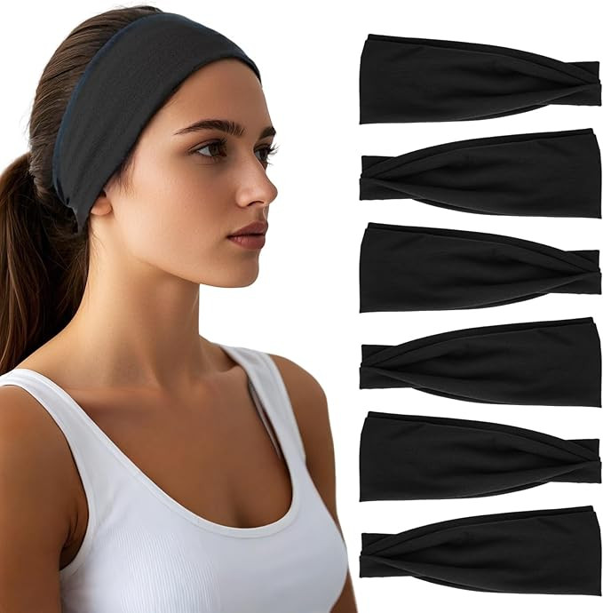 Headbands for Women - 6 Pack Wide Elastic Hair Bands | Stretchy Sweatbands Hair Bands | Soft Spor... | Amazon (US)