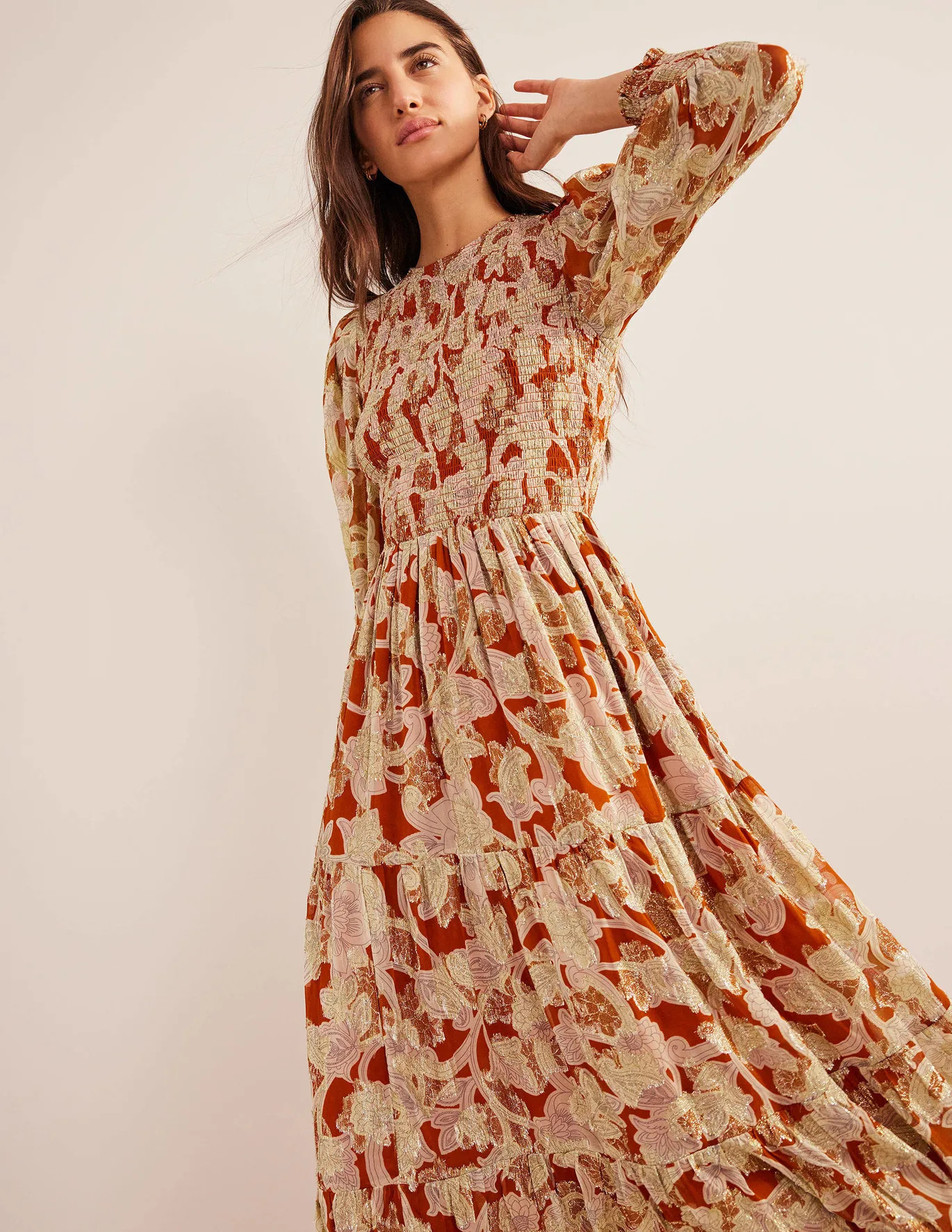 Smocked Metallic Maxi Dress | Boden (US)