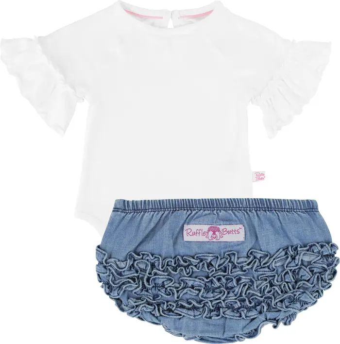 RuffleButts Ruffle Bodysuit & Chambray Bubble Bloomers Set | Nordstrom | Nordstrom