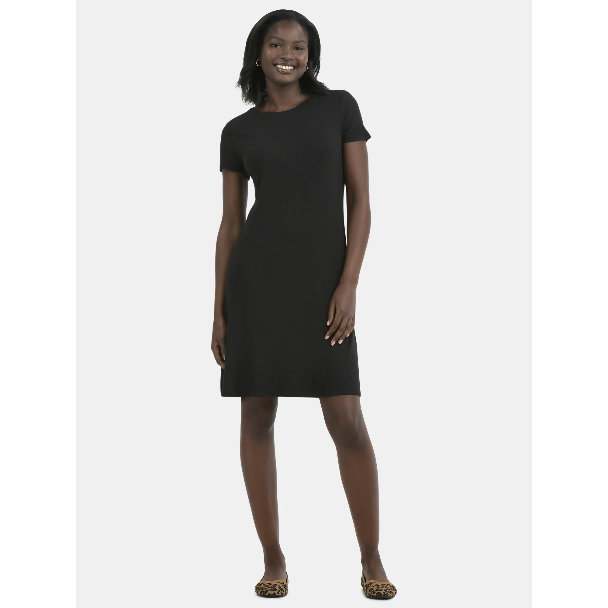 Time and Tru Women's Rib Swing Dress with Short Sleeves, XS-XXXL | Walmart (US)