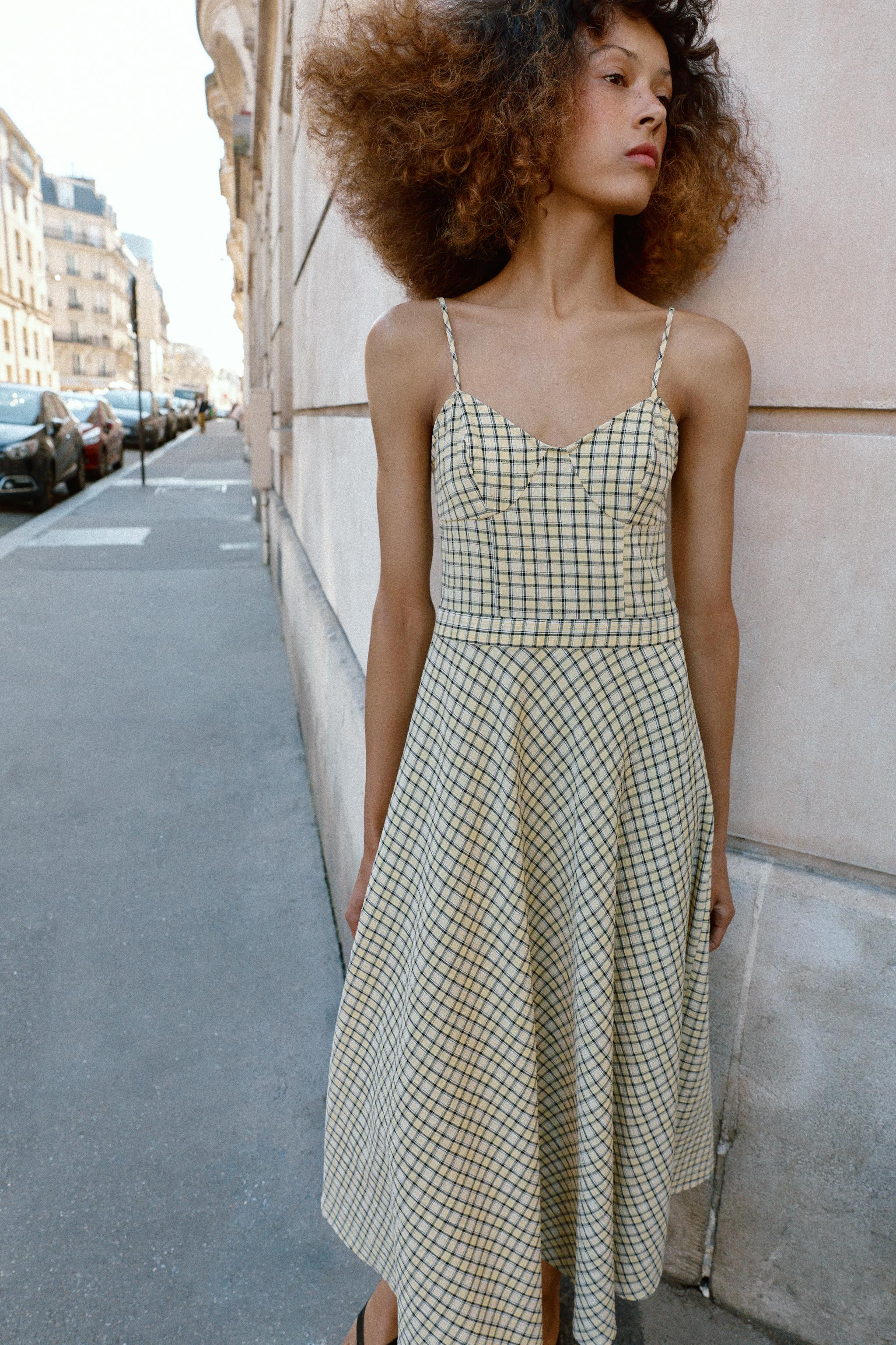 PLAID STRAPPY MIDI DRESS | Zara US