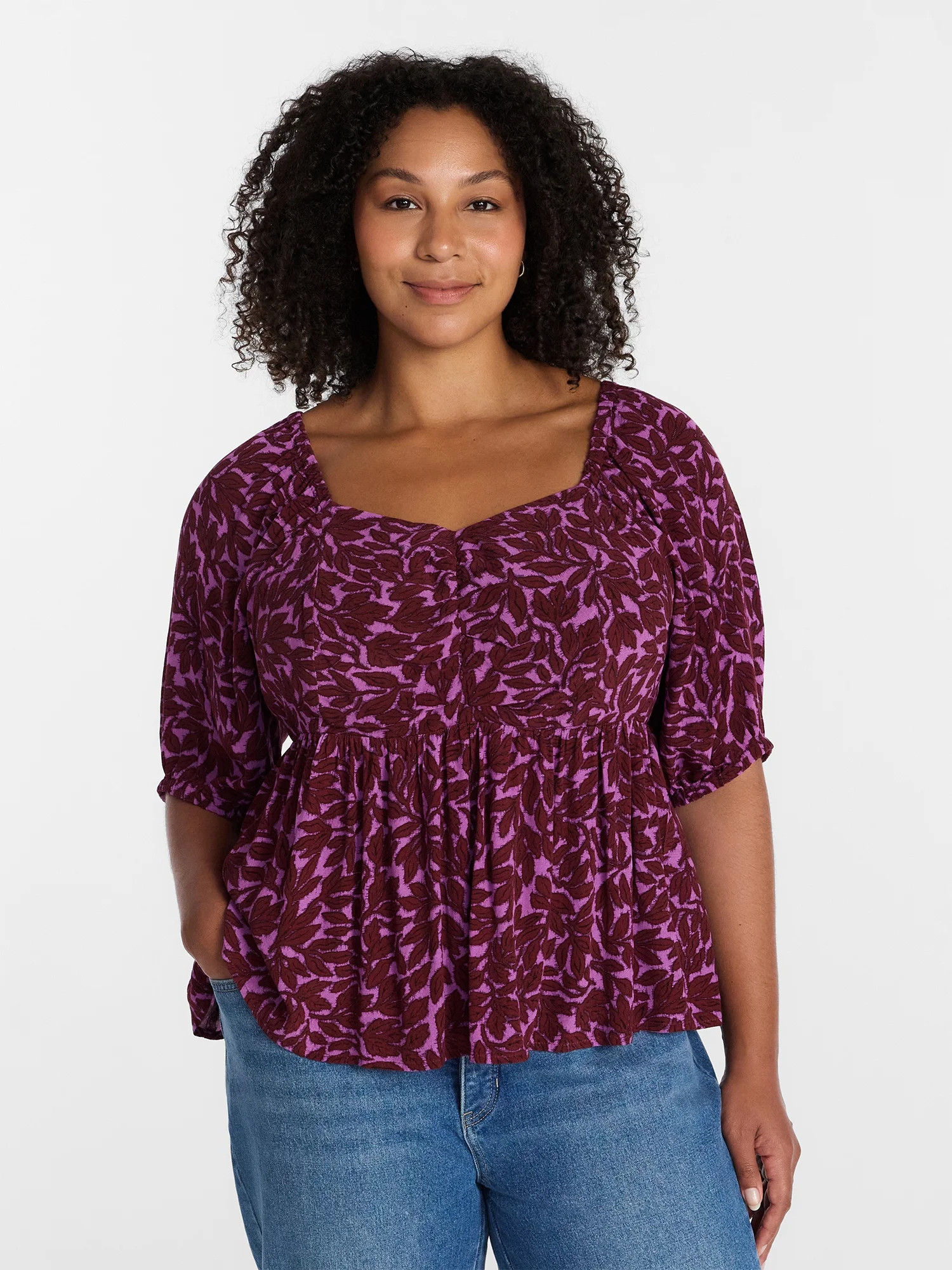 Terra & Sky Women's Plus Peplum Sweetheart Top, Sizes 0X-5X | Walmart (US)
