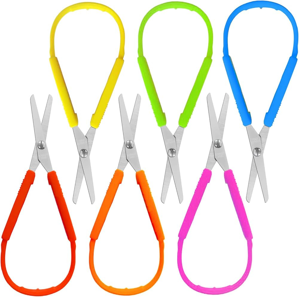 6Pack Mini Loop Scissors,5.5inch Colorful Kids Grip Scissor Set,Adaptive Cutting Self-Opening Sci... | Amazon (US)
