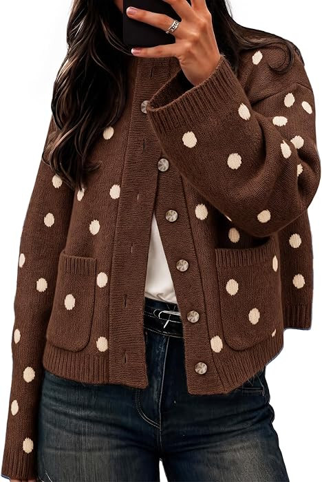 Cicy Bell Womens Polka Dot Cardigan Long Sleeve Mock Neck Fall Knit Sweater | Amazon (US)