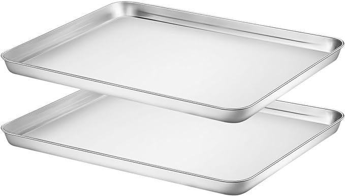 Amazon.com: Baking Sheet Set of 2, HKJ Chef Stainless Steel Cookie Sheet Set 2 Pieces Toaster Ove... | Amazon (US)