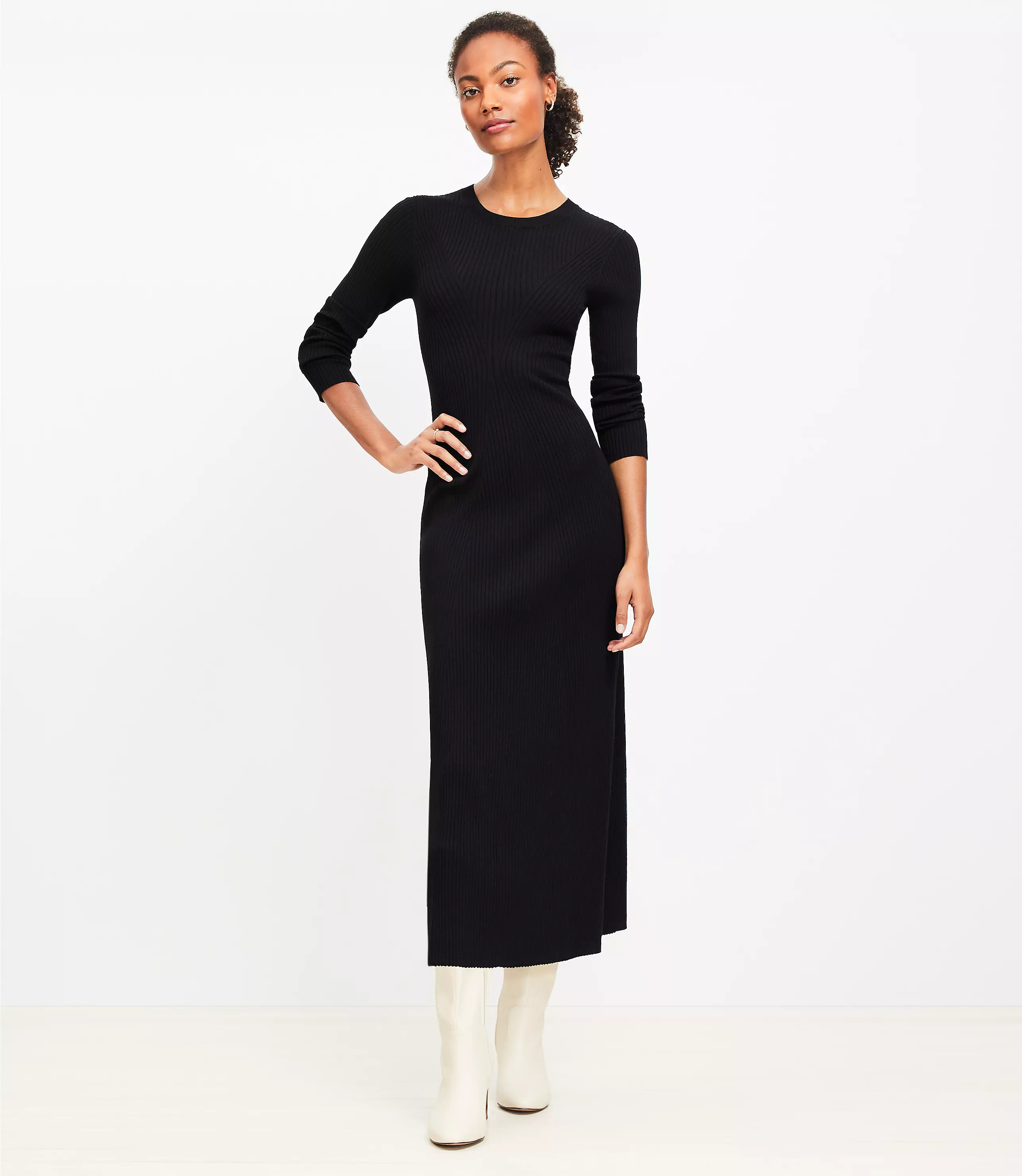 Mixed Ribbed Midi Sweater Dress | LOFT