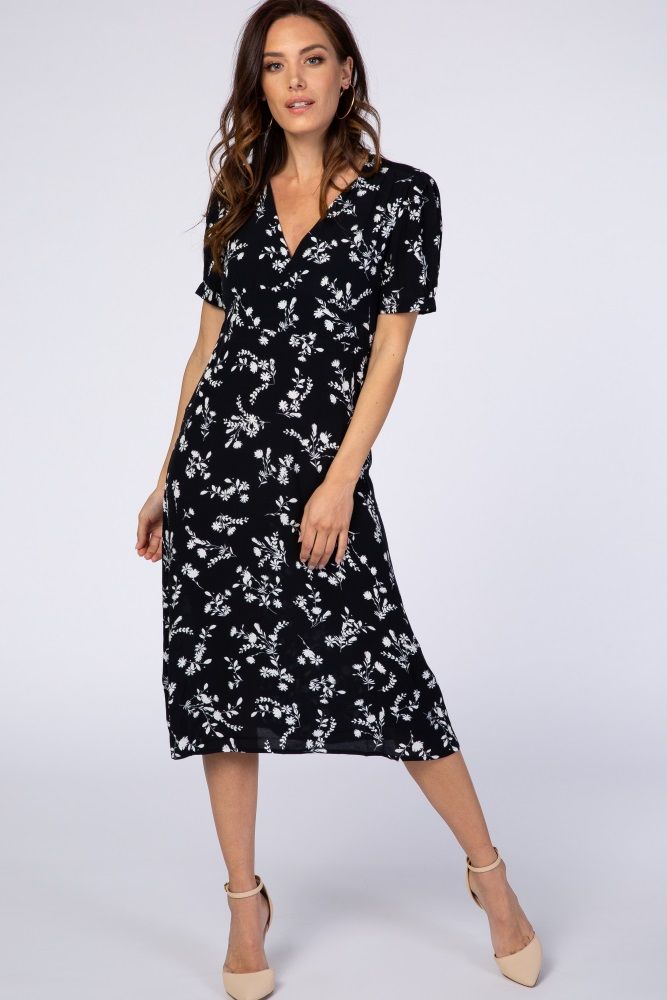 Black Floral Midi dress | PinkBlush Maternity