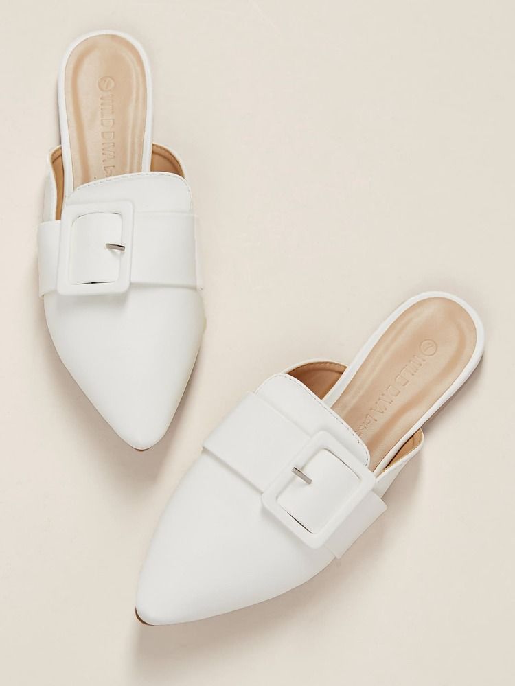 Buckle Accent Pointy Toe Open Heel Flats | SHEIN