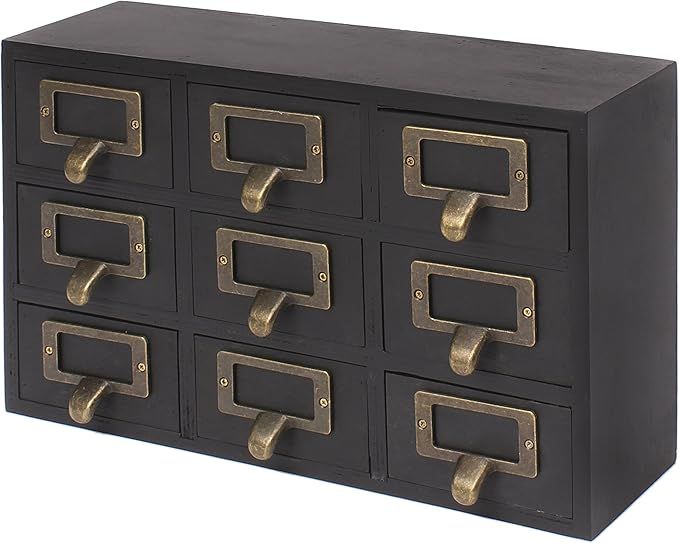 Kate and Laurel Desktop Solid Wood Apothecary Drawer Set, Includes 9 Drawers with Metal Label Hol... | Amazon (US)