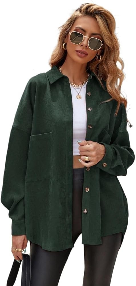 Fall Clothes for Women 2023 Solid Button Front Pocket Corduroy Casual Coat Fall Jackets | Amazon (US)