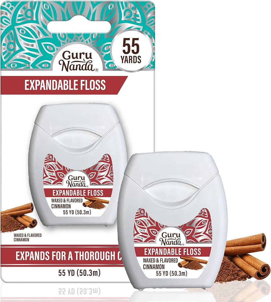 GuruNanda Expandable Waxed Dental Floss for Gentle, Deep Cleaning Wide Teeth Flossing - Cinnamon ... | Amazon (US)