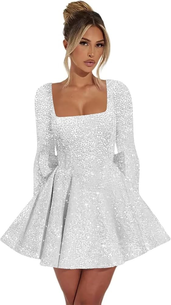 2025 Sequin Homecoming Dresses for Women with Bow A Line Mini Party Prom Dress | Amazon (US)